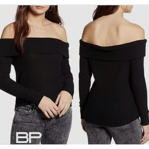 BP Black Off The Shoulder Ribbed Knit Long Sleeve Top Women's Size L